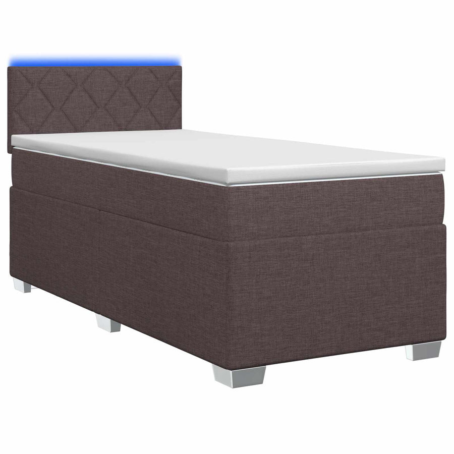 Boxspring Bed met Matras en LED Donkerbruin 90 x 200 cm Stof