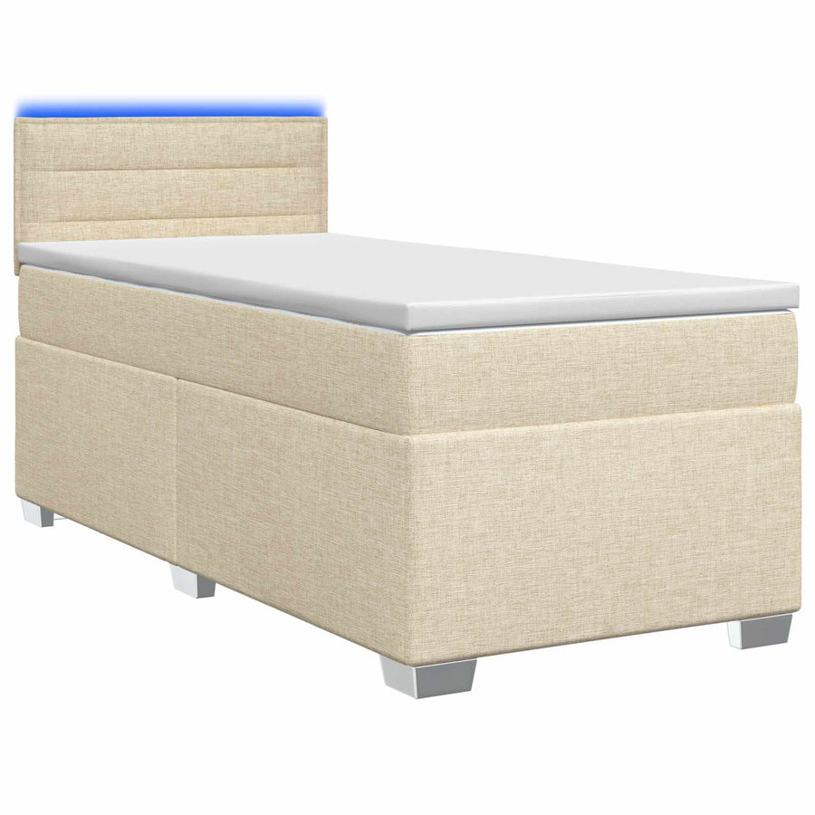 Boxspring Bed met Matras en LED Crèmekleurig 100 x 200 cm Stof
