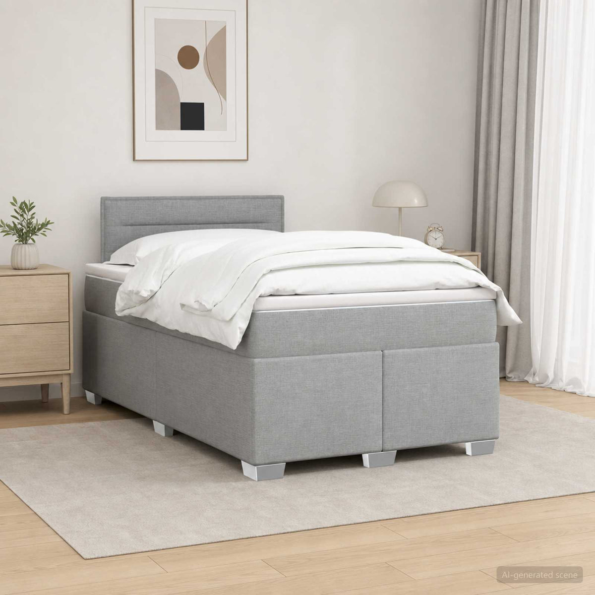 Boxspring Bed met Matras en LED Lichtgrijs 120 x 190 cm Stof