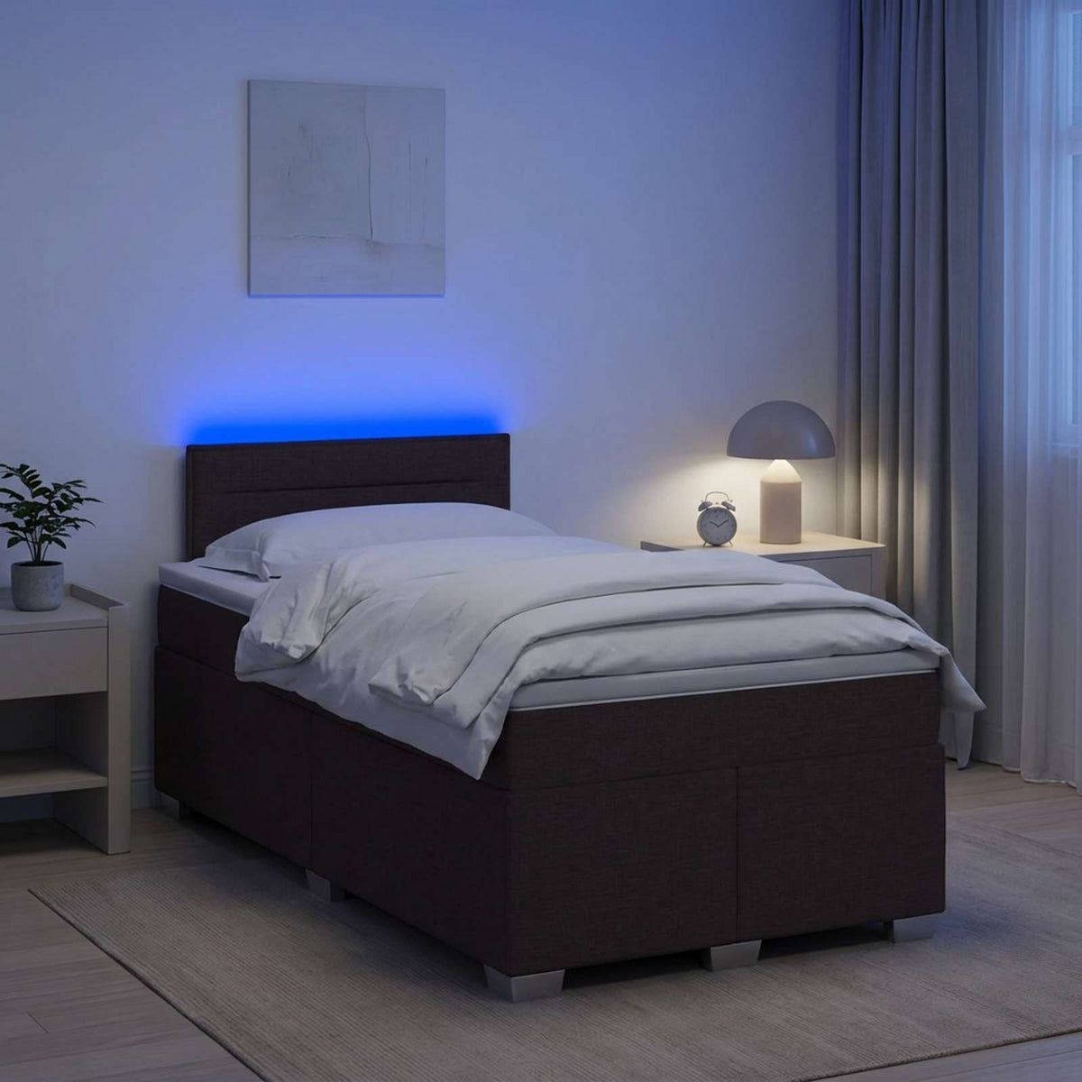 Boxspring Bed met Matras en LED Donkerbruin 120 x 190 cm Stof