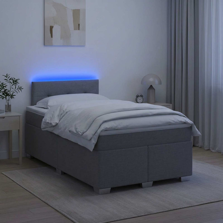 Boxspring Bed met Matras en LED Lichtgrijs 120 x 190 cm Stof