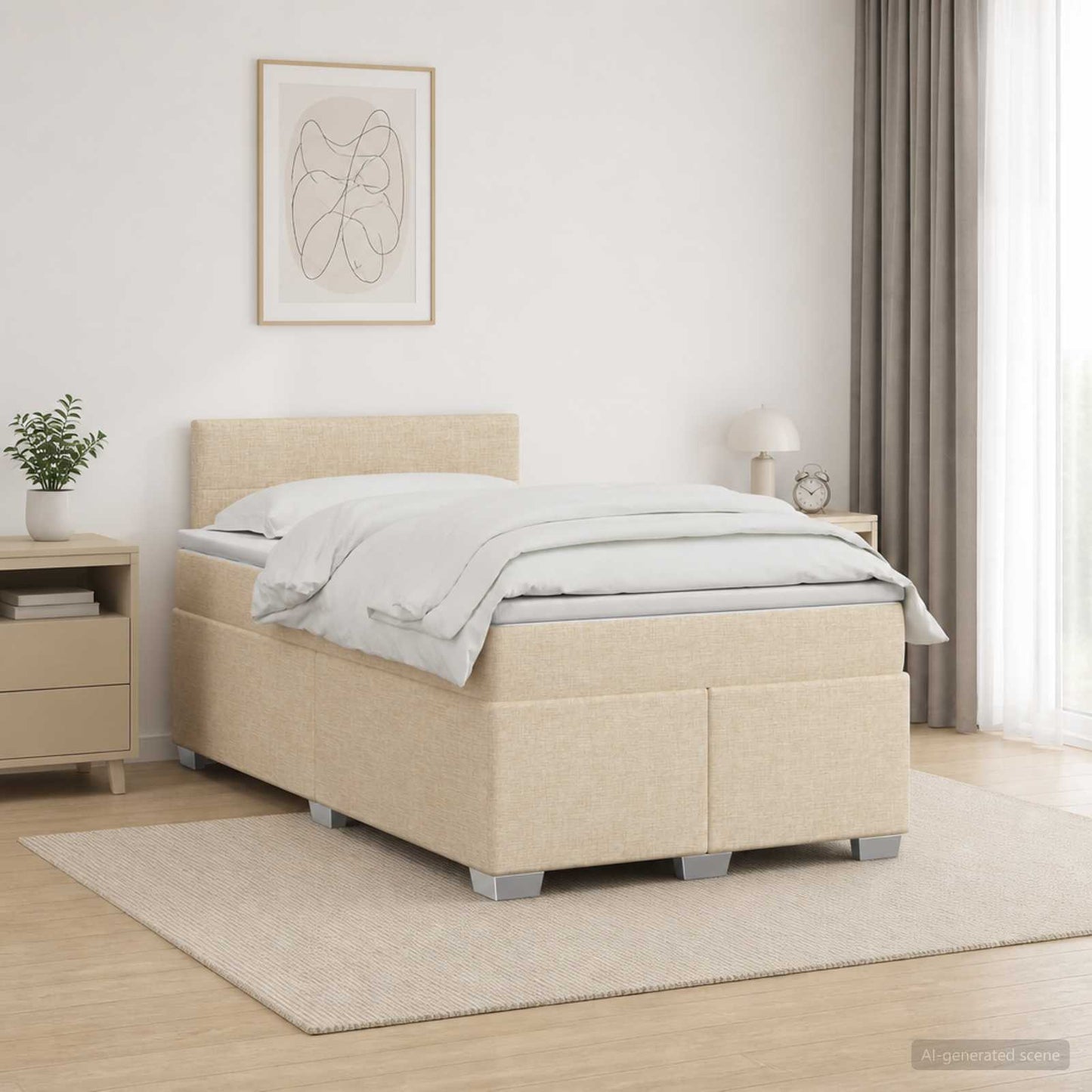 Boxspring Bed met Matras en LED Crèmekleurig 120 x 190 cm Stof