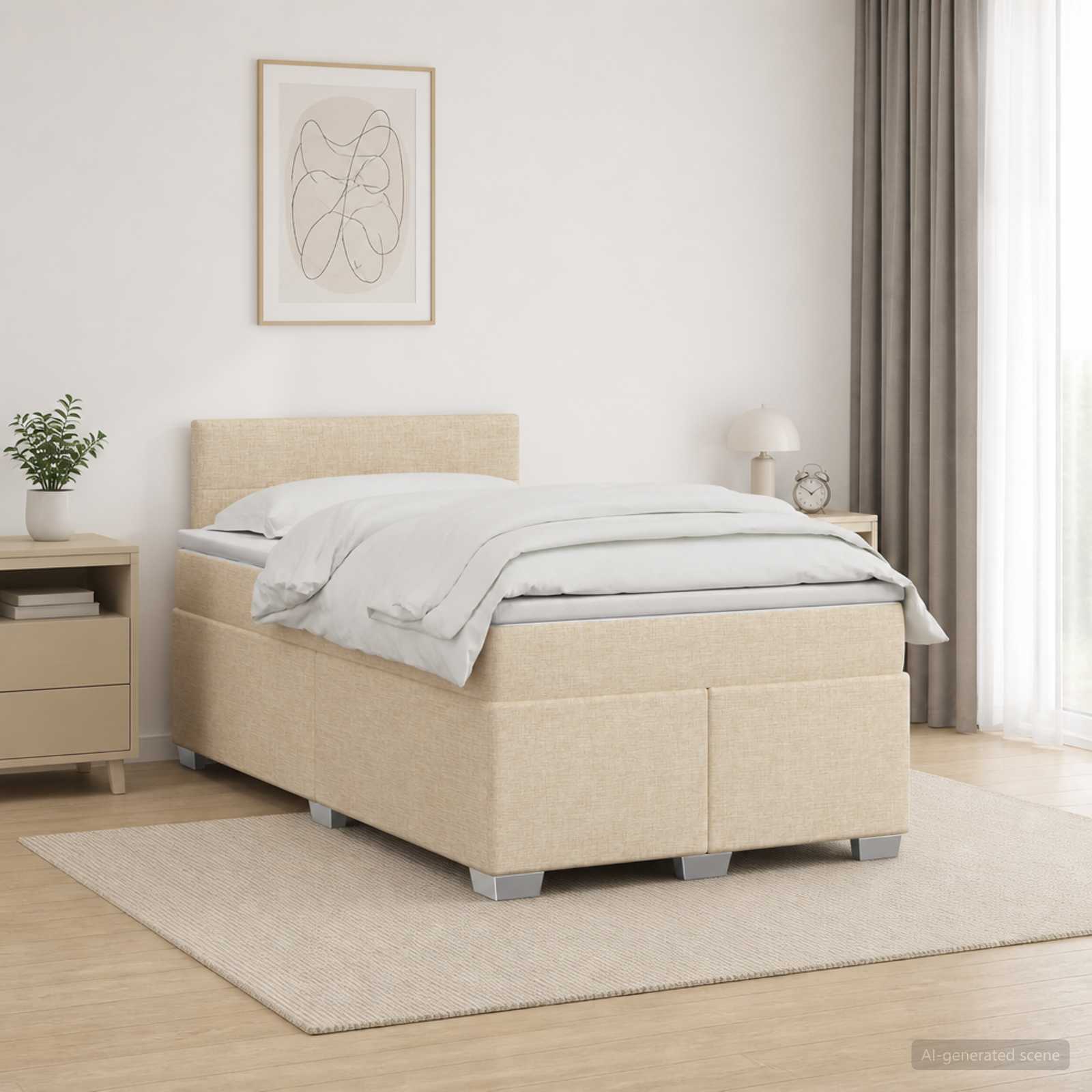 Boxspring Bed met Matras en LED Crèmekleurig 120 x 190 cm Stof