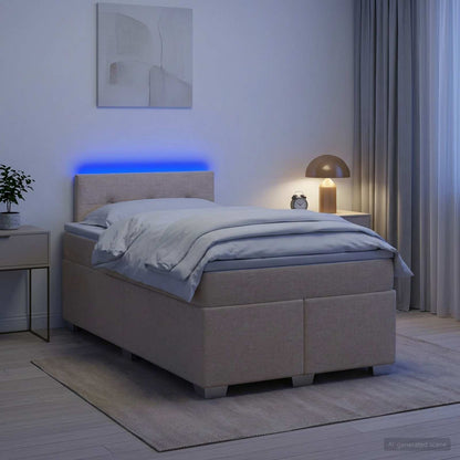 Boxspring Bed met Matras en LED Crèmekleurig 120 x 190 cm Stof
