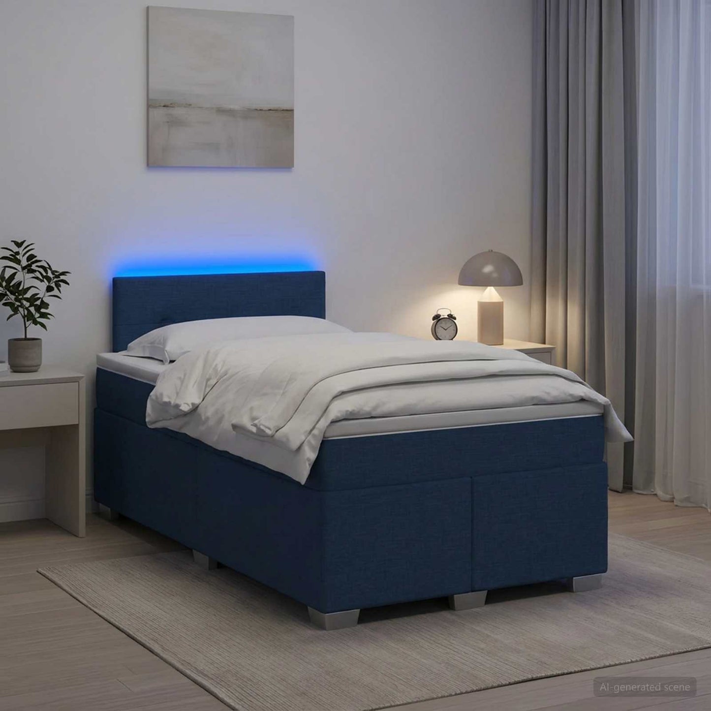 Boxspring Bed met Matras en LED Blauw 120 x 190 cm Stof