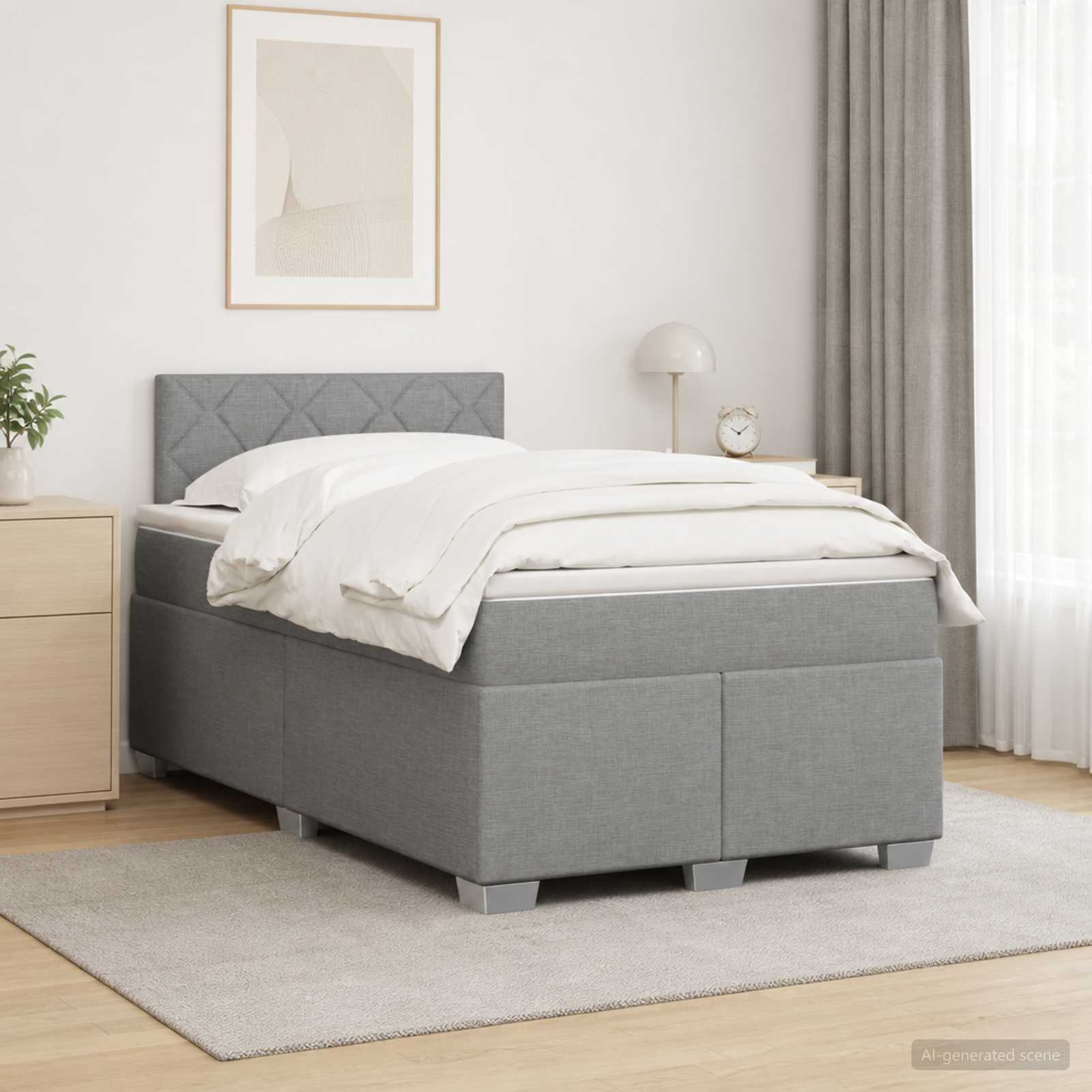 Boxspring Bed met Matras en LED Lichtgrijs 120 x 190 cm Stof