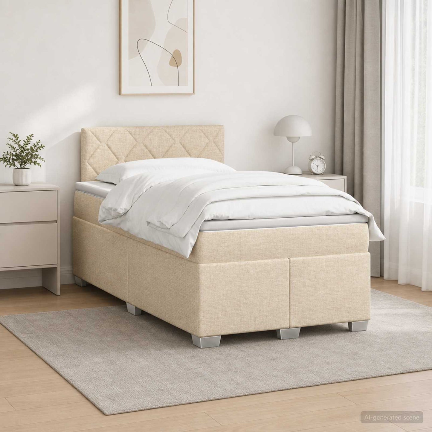 Boxspring Bed met Matras en LED Crèmekleurig 120 x 190 cm Stof