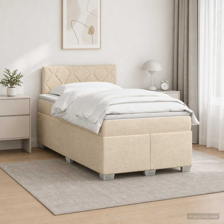 Boxspring Bed met Matras en LED Crèmekleurig 120 x 190 cm Stof