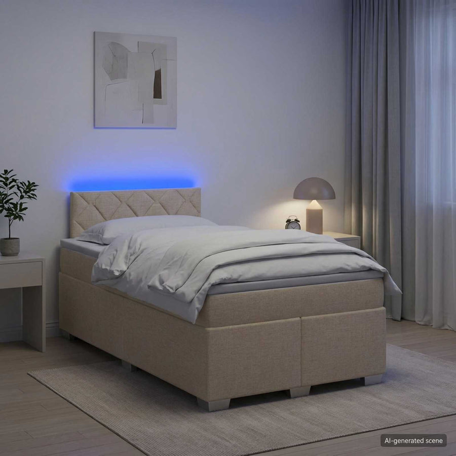 Boxspring Bed met Matras en LED Crèmekleurig 120 x 190 cm Stof