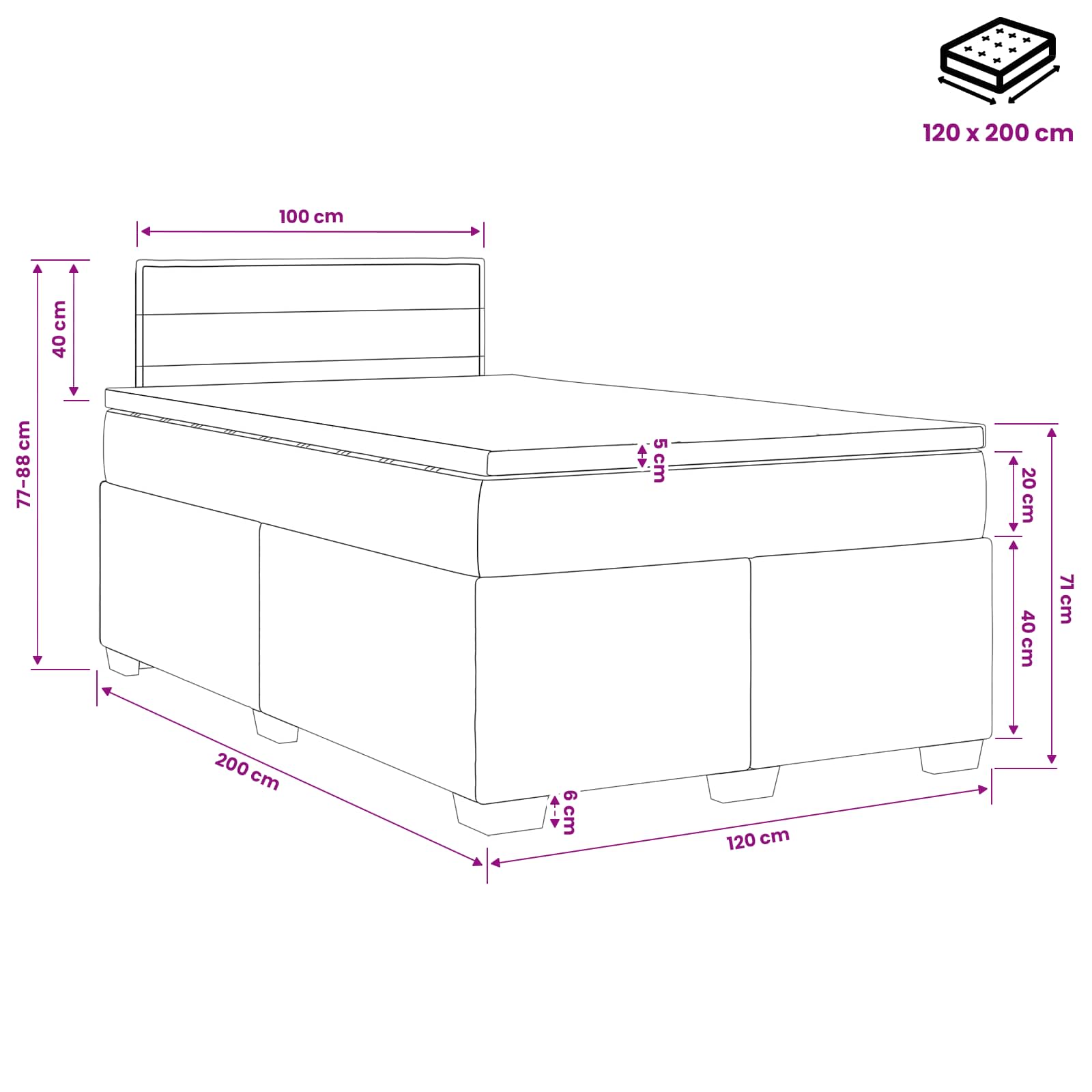 Boxspring Bed met Matras en LED Zwart 120 x 200 cm Stof