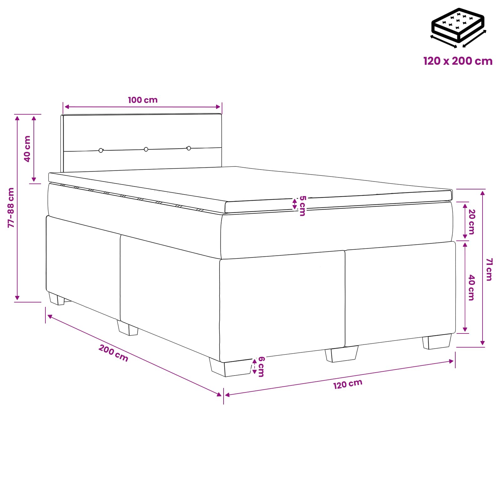 Boxspring Bed met Matras en LED Donkerbruin 120 x 200 cm Stof