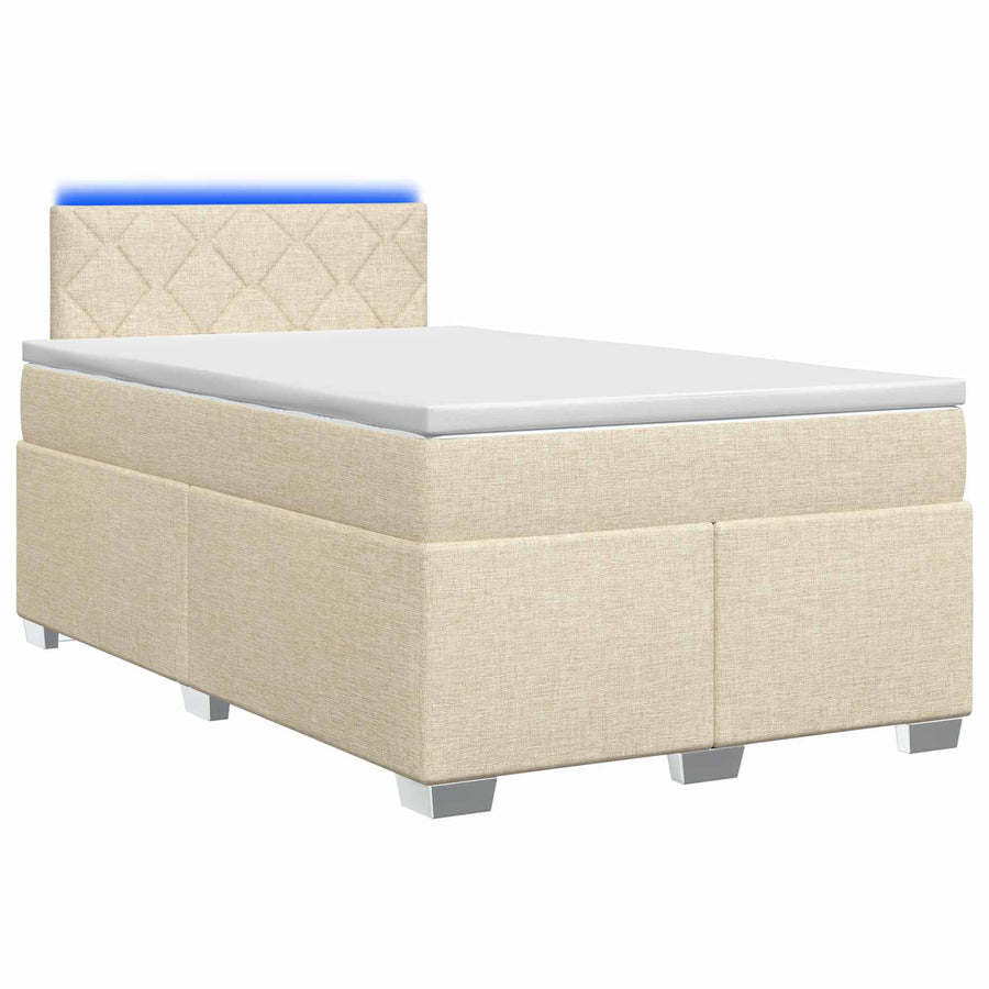 Boxspring Bed met Matras en LED Crèmekleurig 120 x 200 cm Stof