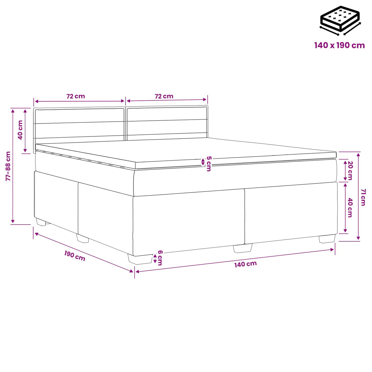 Boxspring Bed met Matras en LED Donkerbruin 140 x 190 cm Stof
