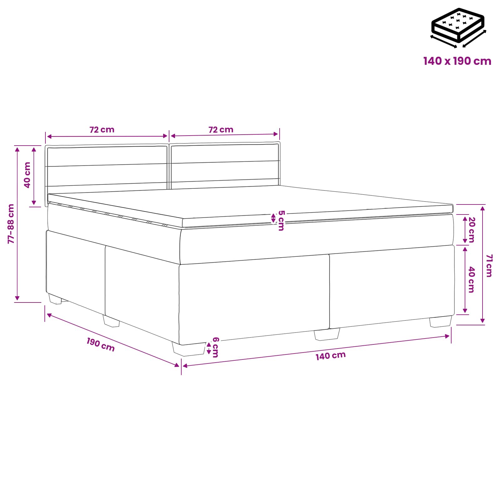 Boxspring Bed met Matras en LED Taupe 140 x 190 cm Stof