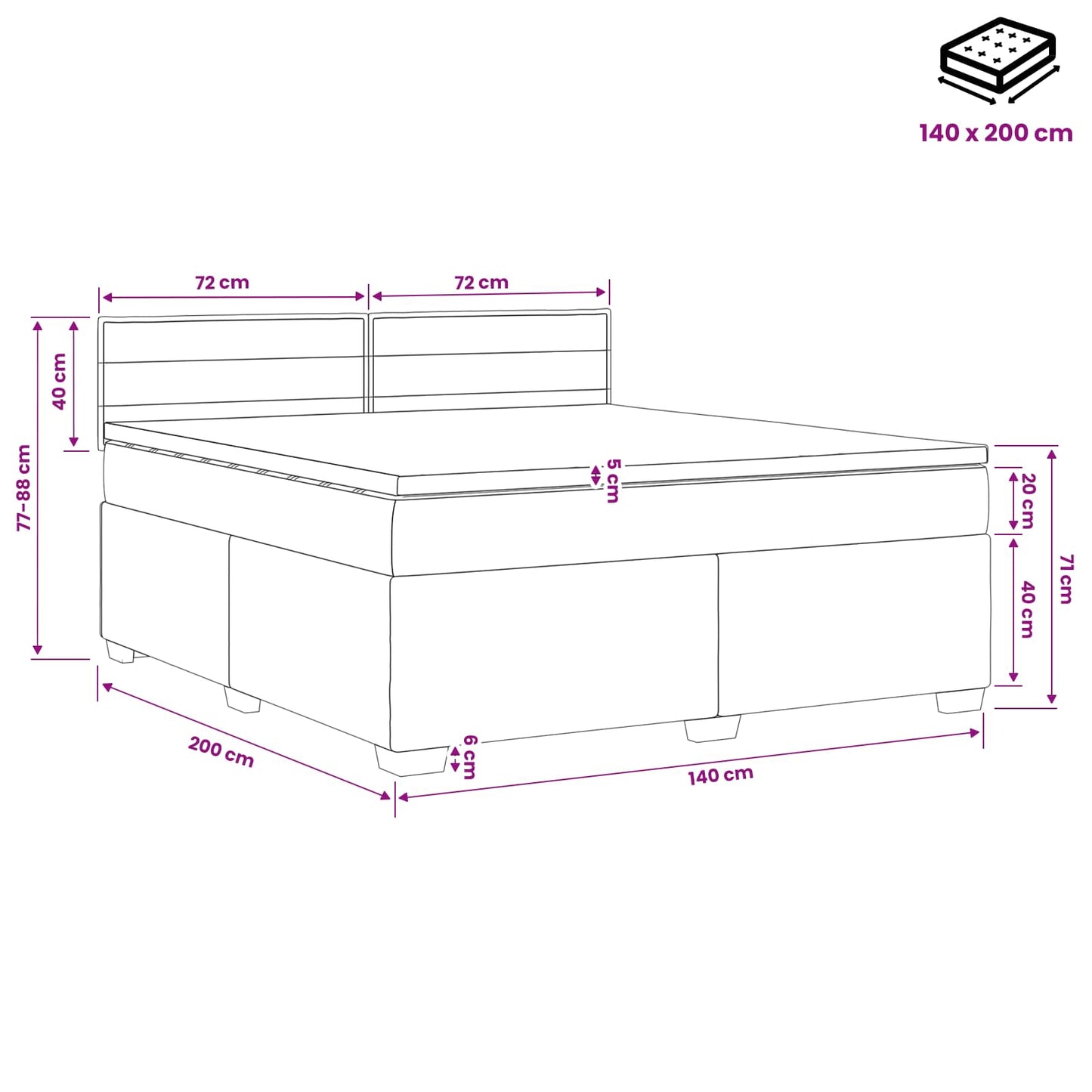Boxspring Bed met Matras en LED Zwart 140 x 200 cm Stof