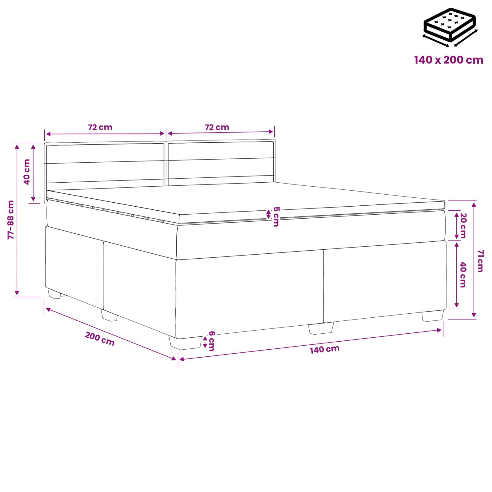 Boxspring Bed met Matras en LED Zwart 140 x 200 cm Stof