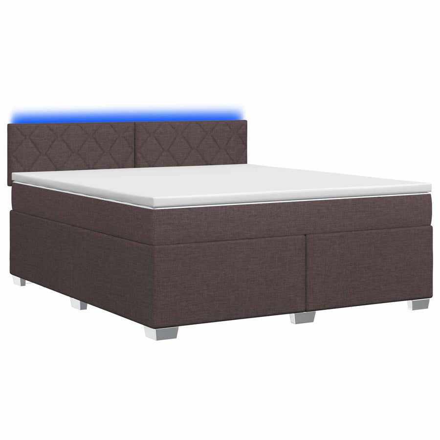 Boxspring Bed met Matras en LED Donkerbruin 140 x 200 cm Stof