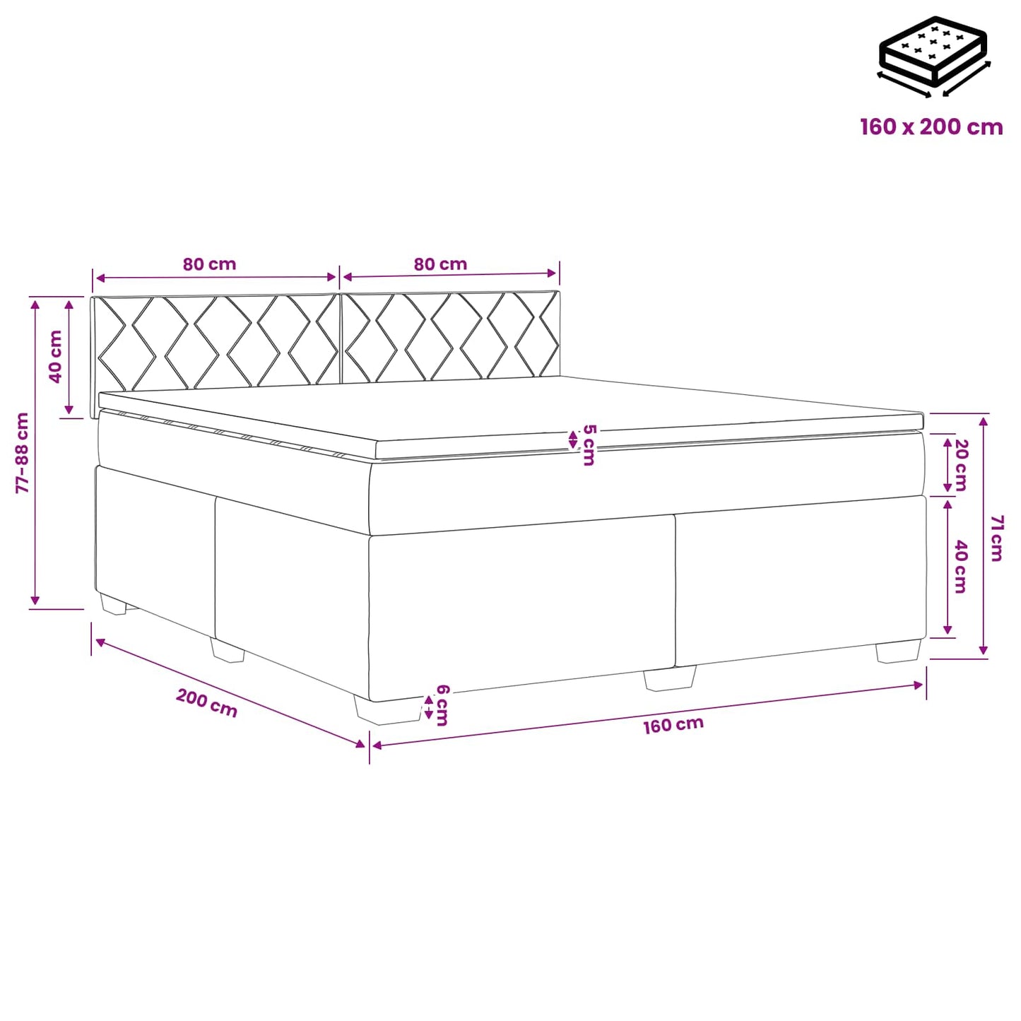 Boxspring Bed met Matras en LED Donkergrijs 160 x 200 cm Stof
