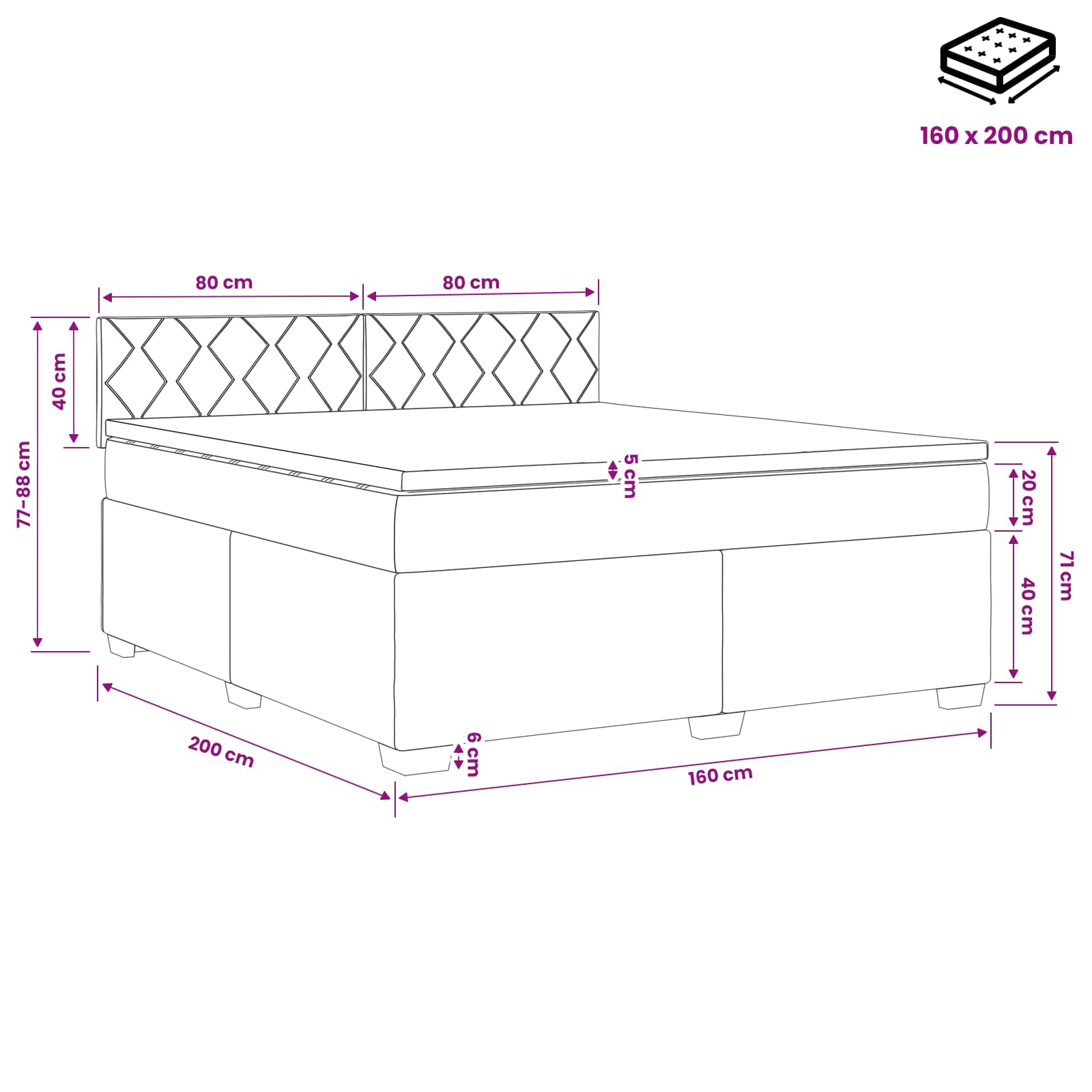 Boxspring Bed met Matras en LED Donkergrijs 160 x 200 cm Stof
