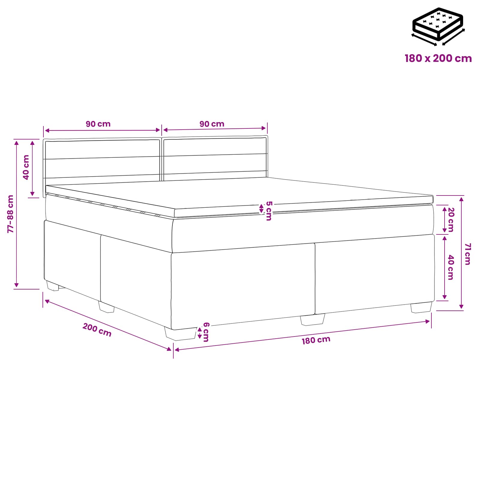 Boxspring Bed met Matras en LED Zwart 180 x 200 cm Stof
