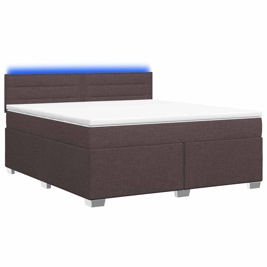 Boxspring Bed met Matras en LED Donkerbruin 180 x 200 cm Stof