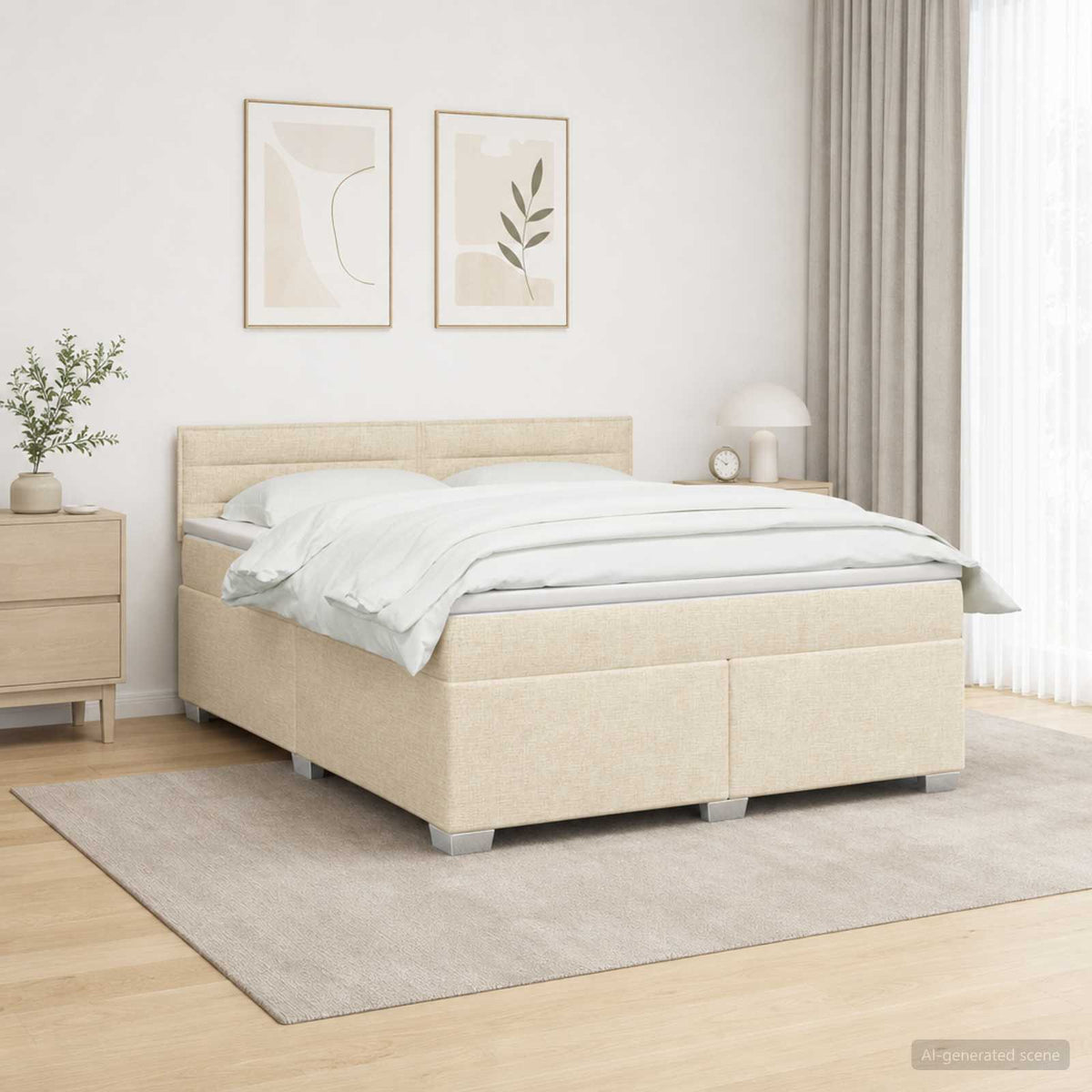 Boxspring Bed met Matras en LED Crèmekleurig 160 x 200 cm Stof