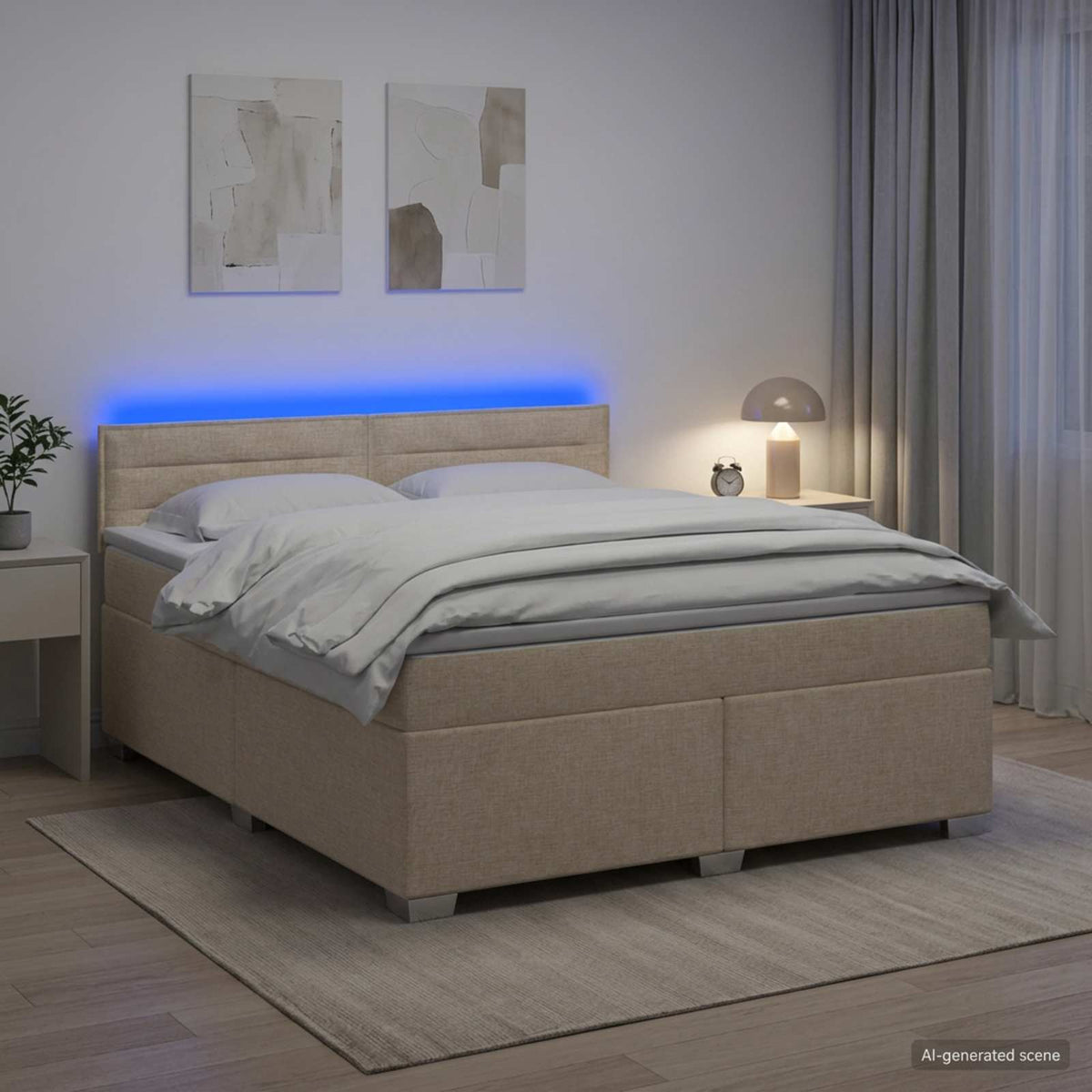 Boxspring Bed met Matras en LED Crèmekleurig 160 x 200 cm Stof