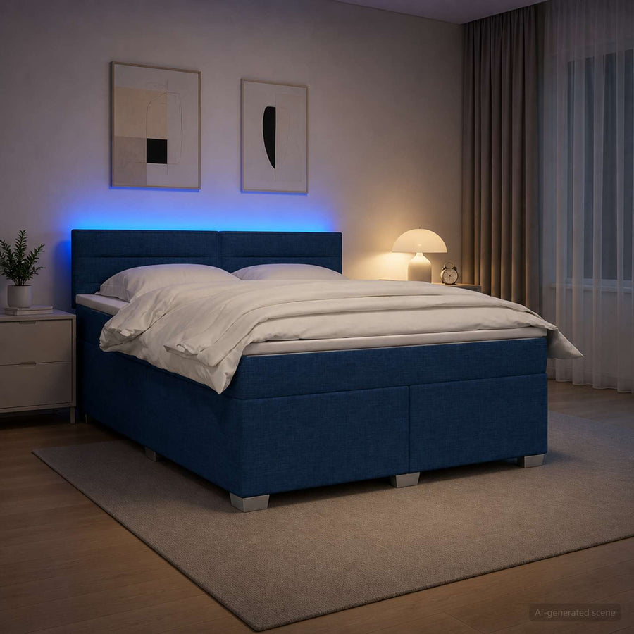 Boxspring Bed met Matras en LED Blauw 160 x 200 cm Stof