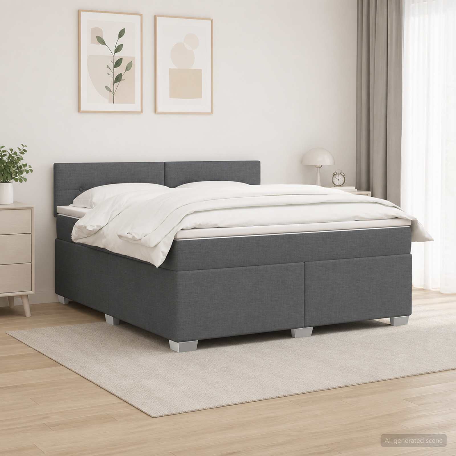 Boxspring Bed met Matras en LED Donkergrijs 180 x 200 cm Stof