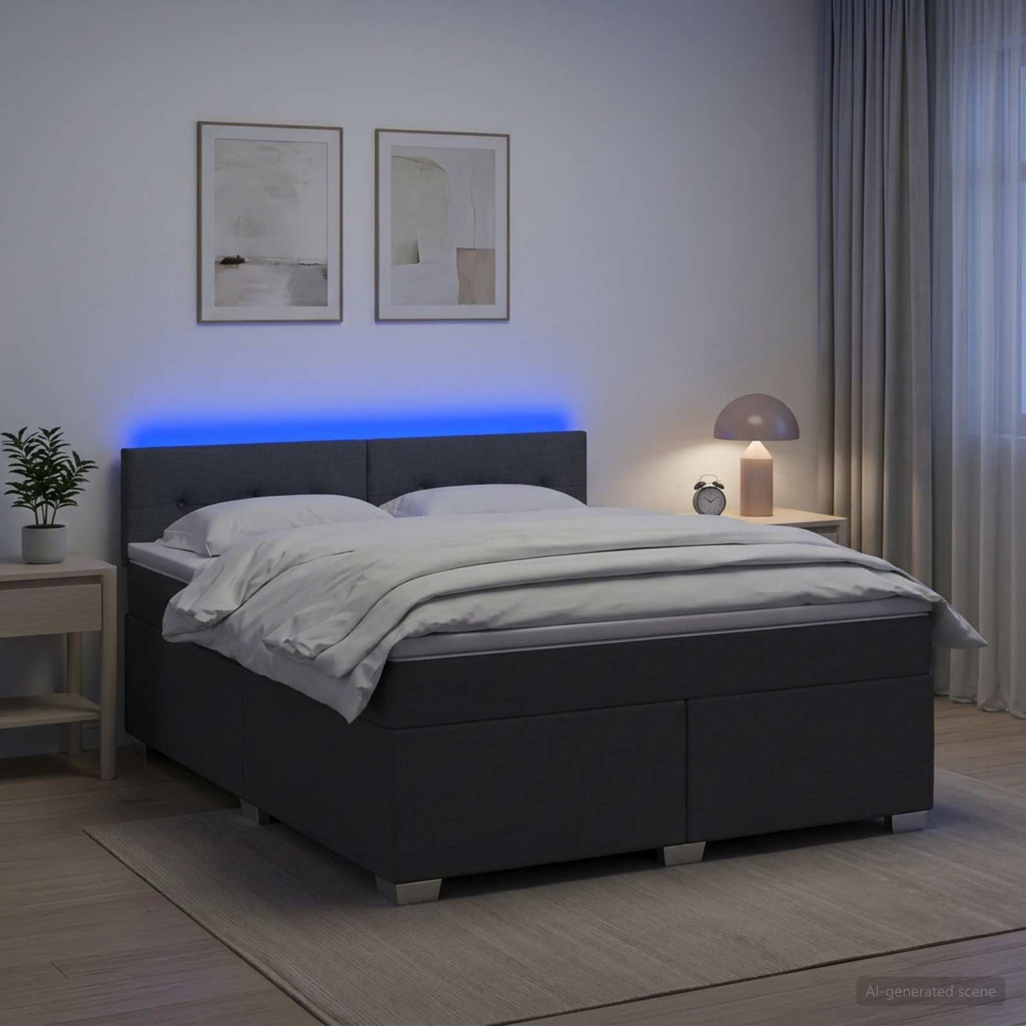 Boxspring Bed met Matras en LED Donkergrijs 180 x 200 cm Stof