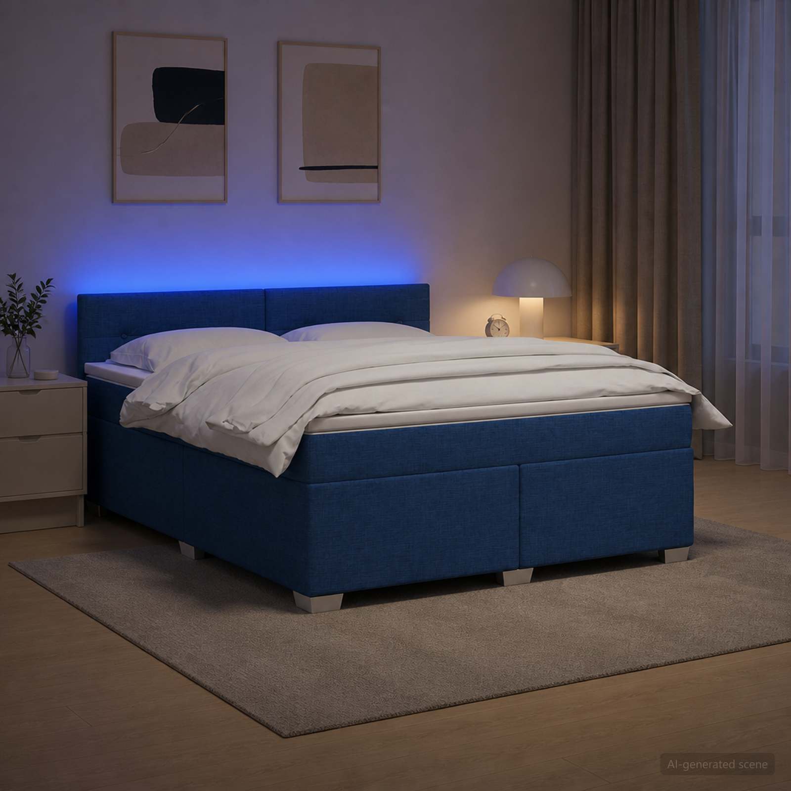 Boxspring Bed met Matras en LED Blauw 180 x 200 cm Stof