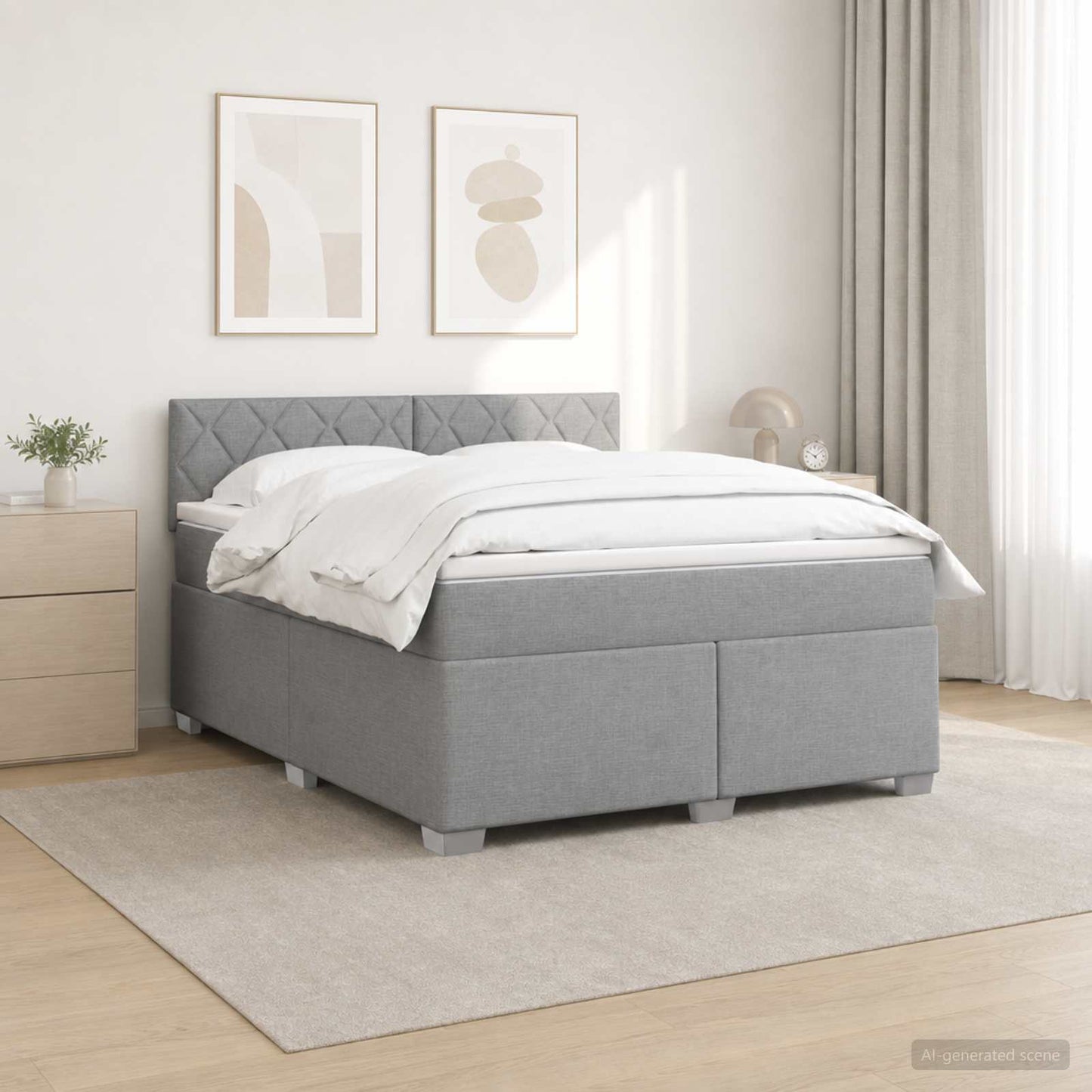 Boxspring Bed met Matras en LED Lichtgrijs 140 x 200 cm Stof