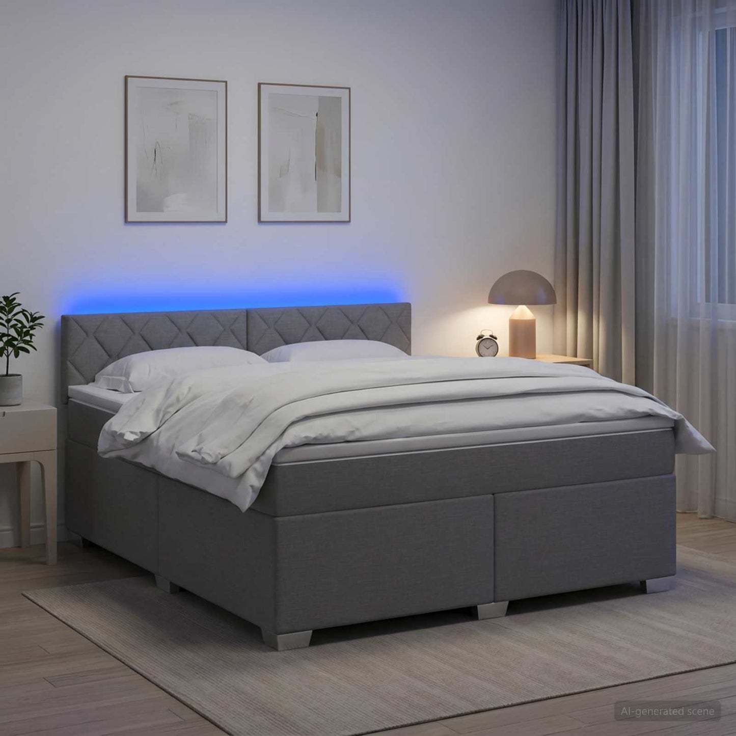 Boxspring Bed met Matras en LED Lichtgrijs 140 x 190 cm Stof