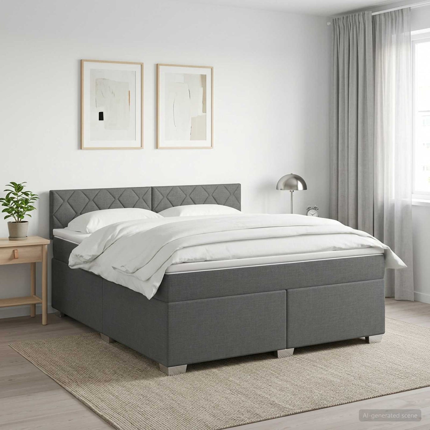 Boxspring Bed met Matras en LED Donkergrijs 180 x 200 cm Stof