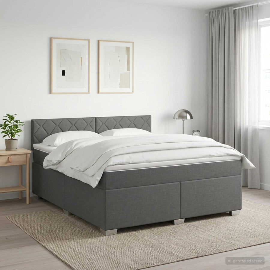 Boxspring Bed met Matras en LED Donkergrijs 180 x 200 cm Stof