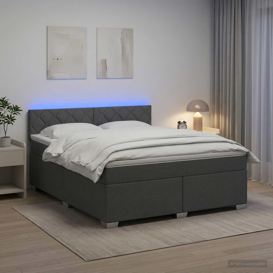 Boxspring Bed met Matras en LED Donkergrijs 140 x 200 cm Stof