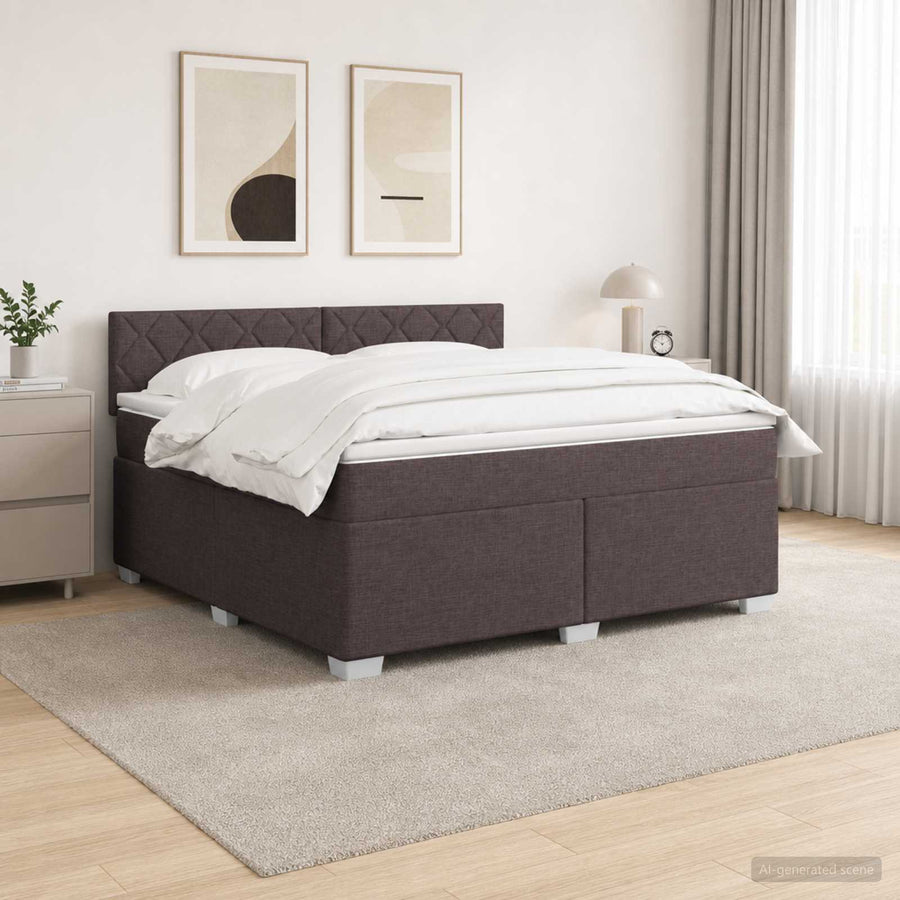 Boxspring Bed met Matras en LED Donkerbruin 140 x 190 cm Stof