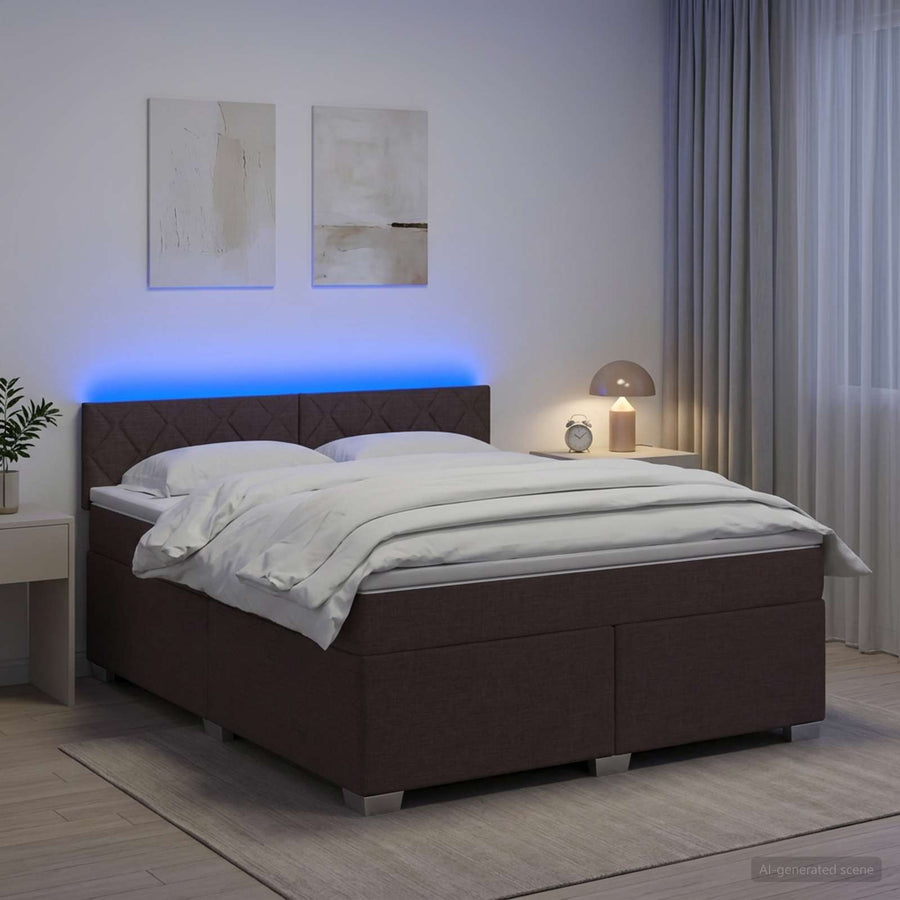 Boxspring Bed met Matras en LED Donkerbruin 140 x 190 cm Stof