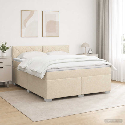 Boxspring Bed met Matras en LED Crèmekleurig 180 x 200 cm Stof