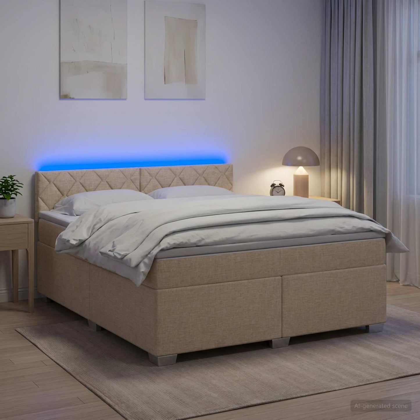 Boxspring Bed met Matras en LED Crèmekleurig 180 x 200 cm Stof