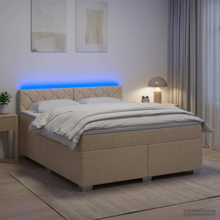 Boxspring Bed met Matras en LED Crèmekleurig 180 x 200 cm Stof