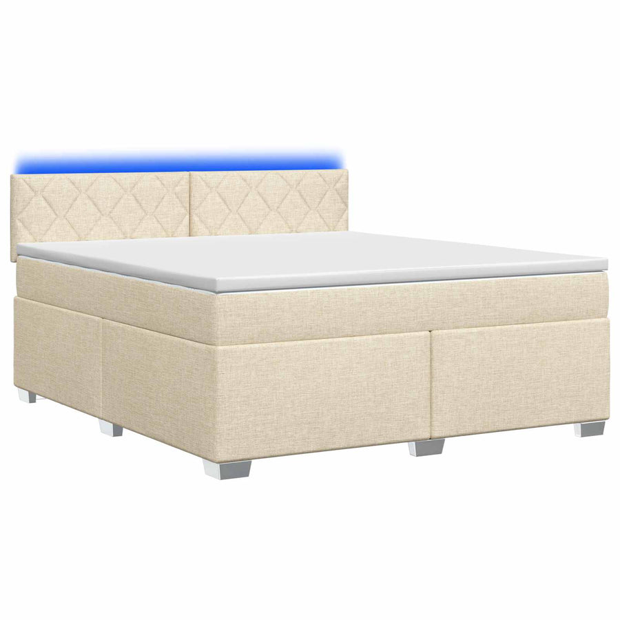 Boxspring Bed met Matras en LED Crèmekleurig 180 x 200 cm Stof