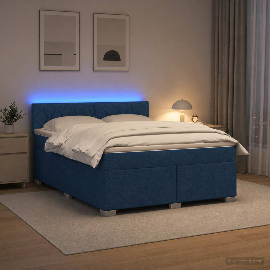 Boxspring Bed met Matras en LED Blauw 180 x 200 cm Stof