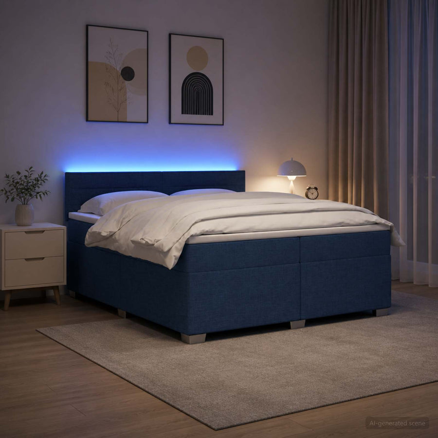 Boxspring Bed met Matras en LED Blauw 200 x 200 cm Stof
