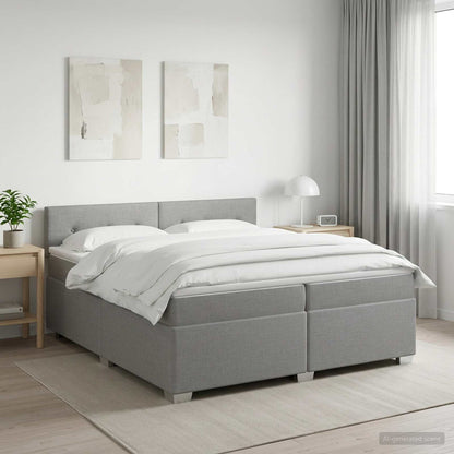 Boxspring Bed met Matras en LED Lichtgrijs 200 x 200 cm Stof