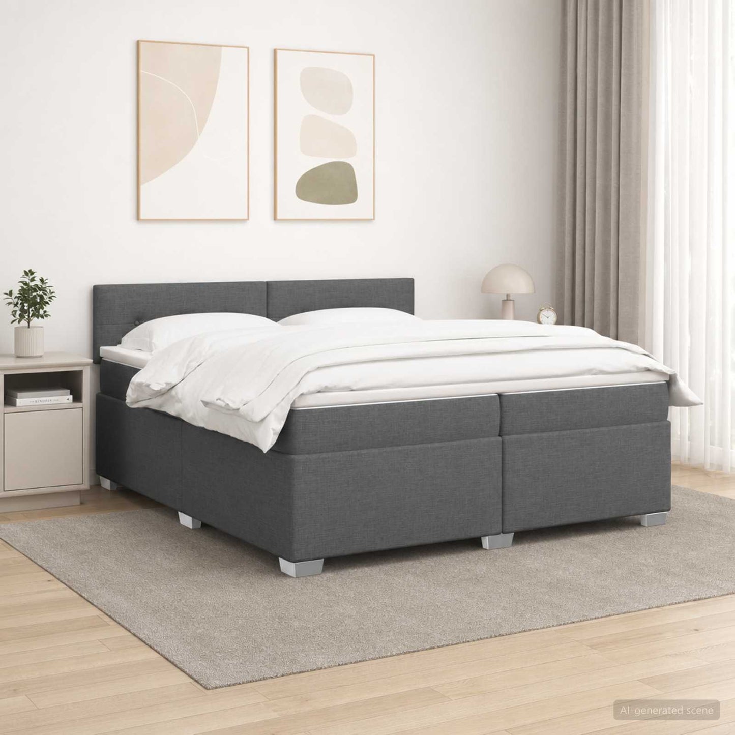 Boxspring Bed met Matras en LED Donkergrijs 200 x 200 cm Stof