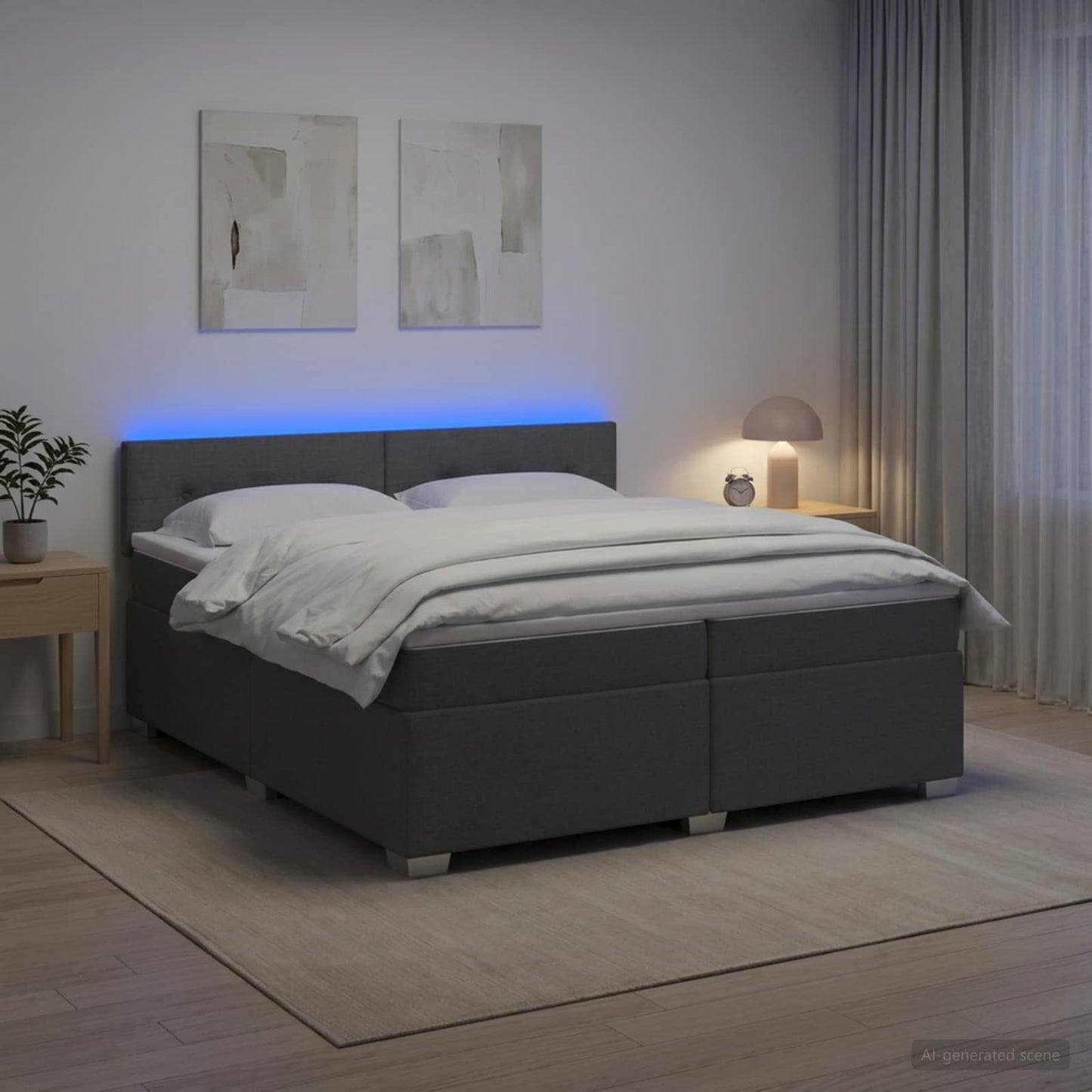 Boxspring Bed met Matras en LED Donkergrijs 200 x 200 cm Stof