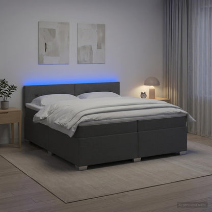 Boxspring Bed met Matras en LED Donkergrijs 200 x 200 cm Stof