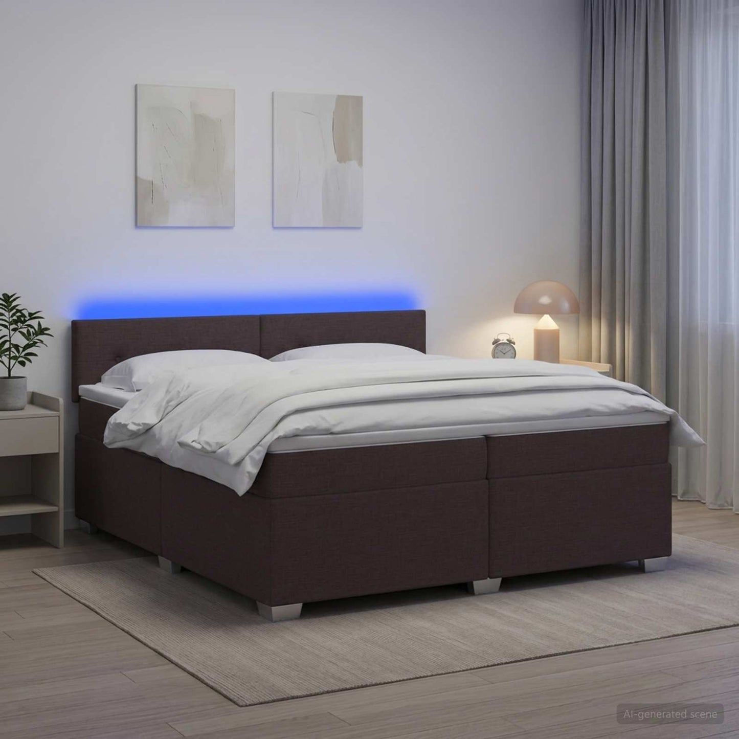 Boxspring Bed met Matras en LED Donkerbruin 200 x 200 cm Stof