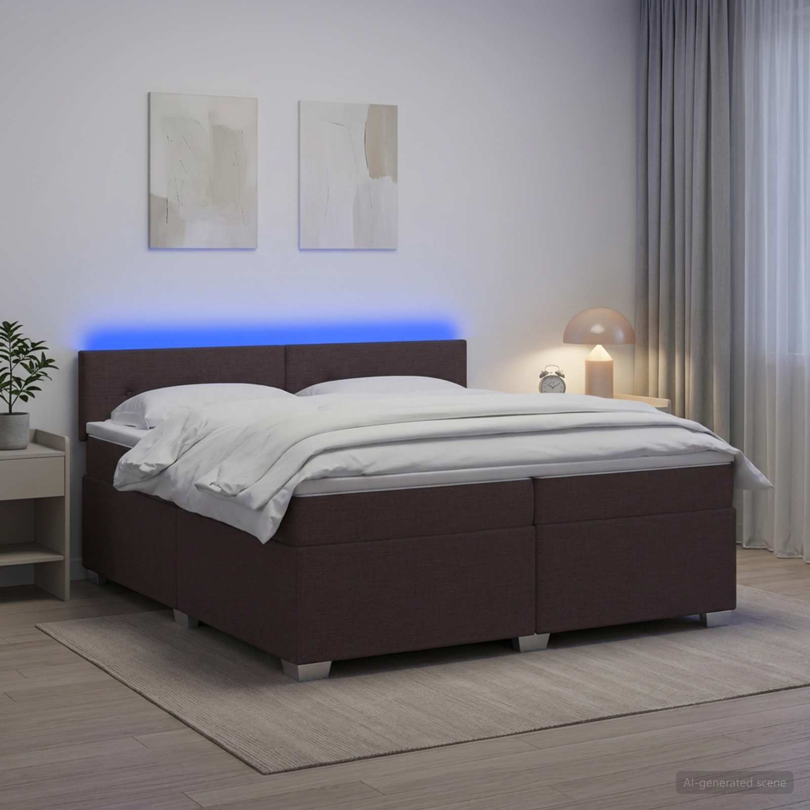 Boxspring Bed met Matras en LED Donkerbruin 200 x 200 cm Stof